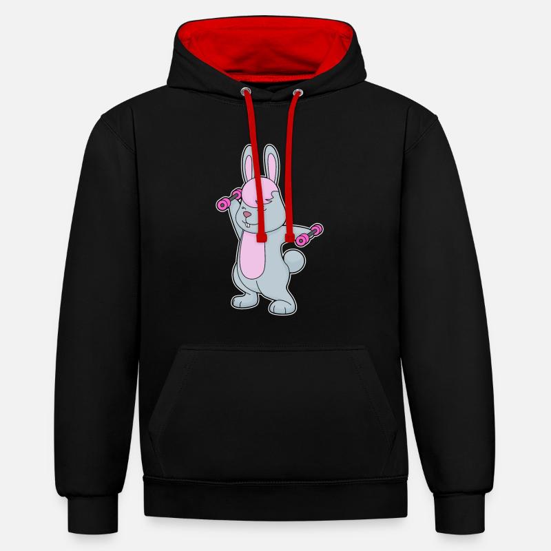 Culturisme Bunny Bodybuilder Haltères - Sweat à capuche contrasté - noir/rouge