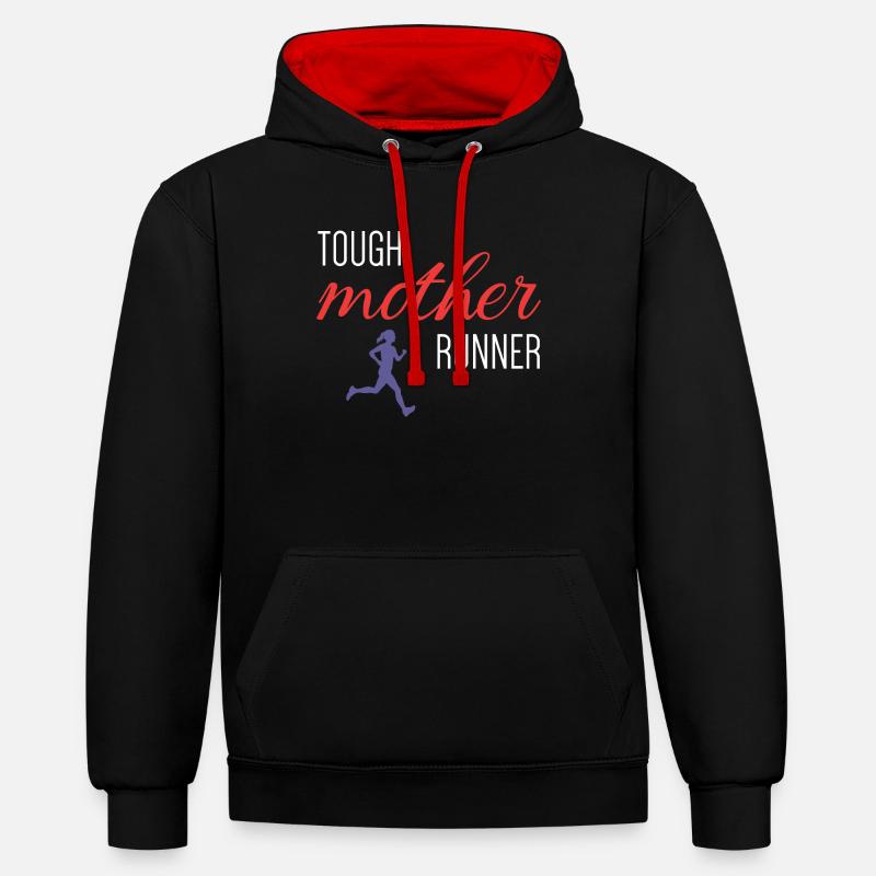 Mère coureuse coriace - Sweat à capuche contrasté - noir/rouge