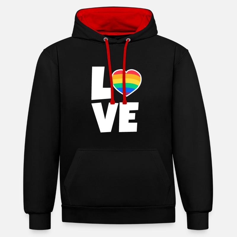 Saint-Valentin, Saint-Valentin, Saint-Valentin - Sweat à capuche contrasté - noir/rouge