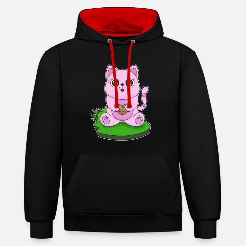 Cookie chat - Sweat à capuche contrasté - noir/rouge