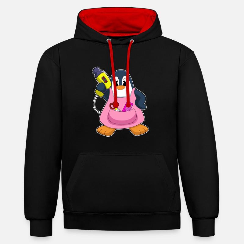 Penguin Coiffeur Sèche-cheveux - Sweat à capuche contrasté - noir/rouge