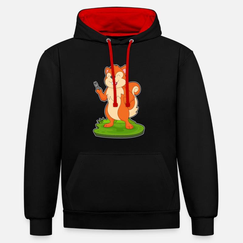 Écureuil Coiffeur Ciseaux - Sweat à capuche contrasté - noir/rouge