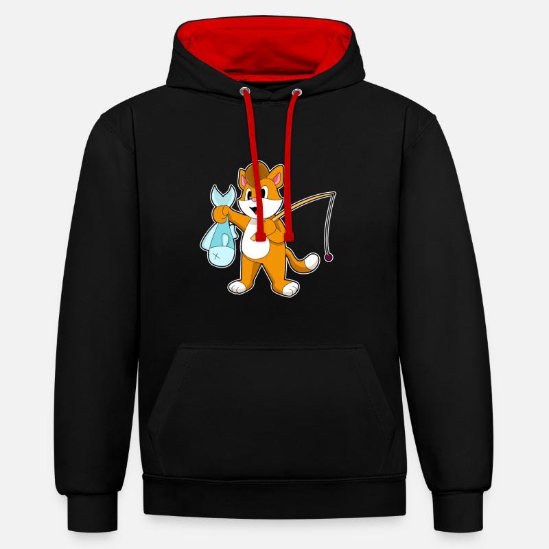 Pêche au chat pêcheur - Sweat à capuche contrasté - noir/rouge