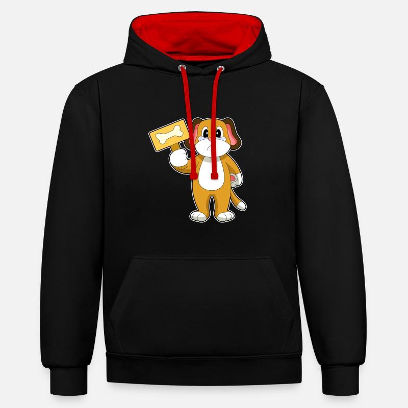 Os de chien - Sweat à capuche contrasté - noir/rouge