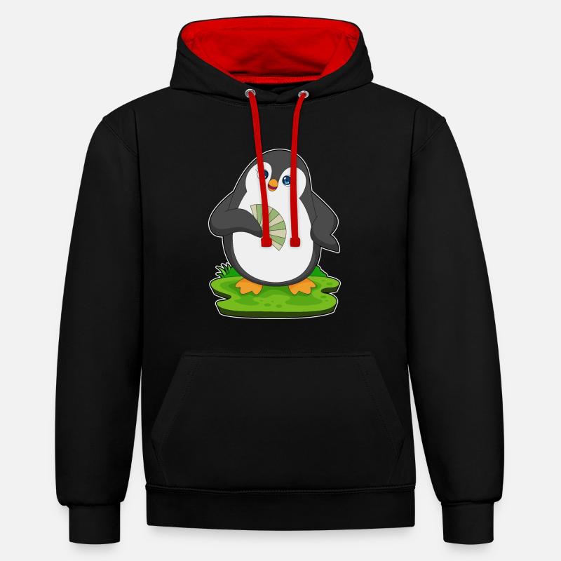 Pingouin Éventail à main - Sweat à capuche contrasté - noir/rouge