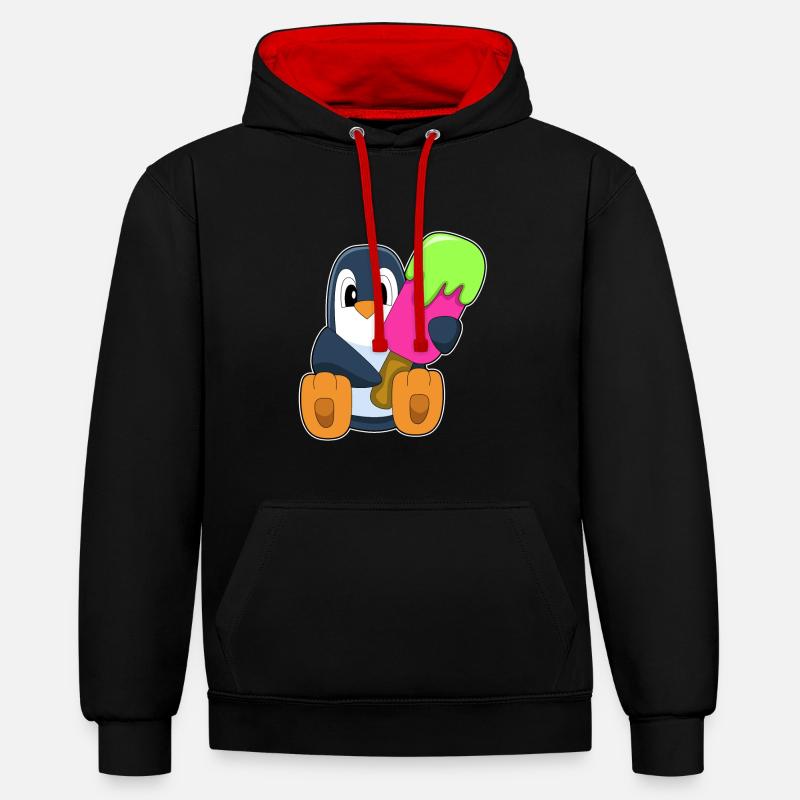 Popsicle pingouin - Sweat à capuche contrasté - noir/rouge