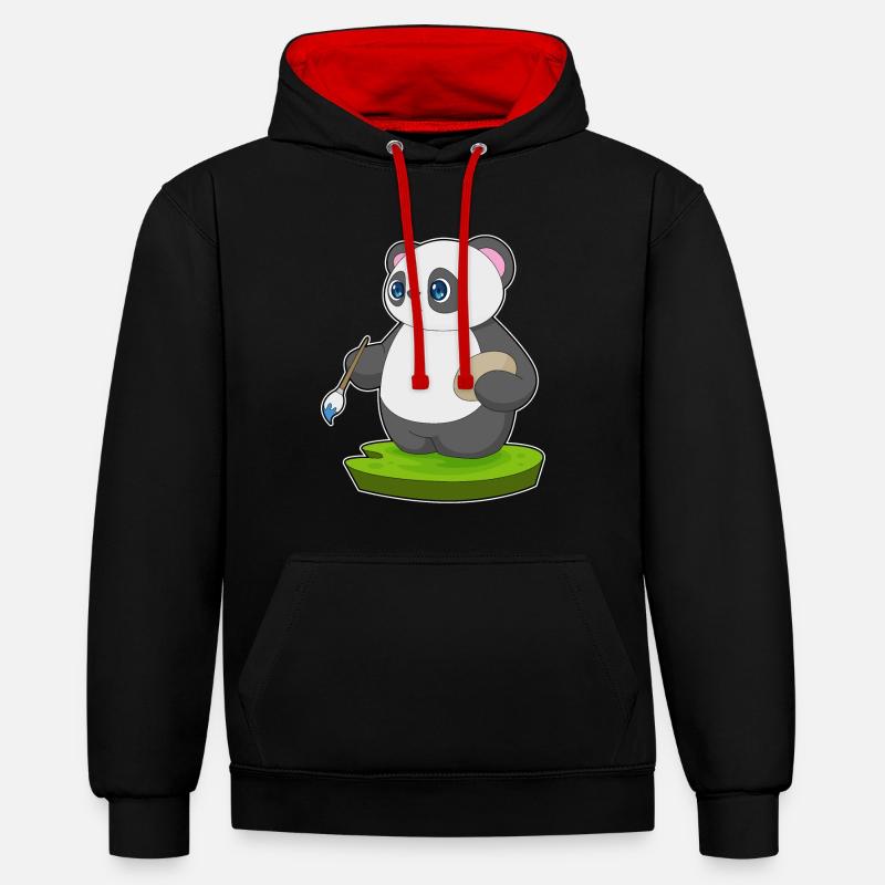 Pinceau Panda - Sweat à capuche contrasté - noir/rouge