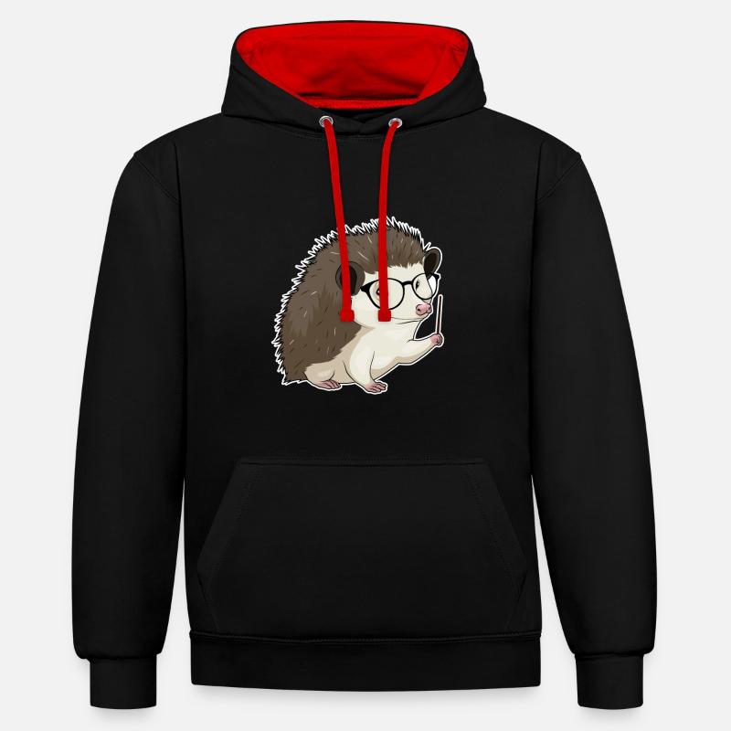 Pointeur d’enseignant hérisson - Sweat à capuche contrasté - noir/rouge