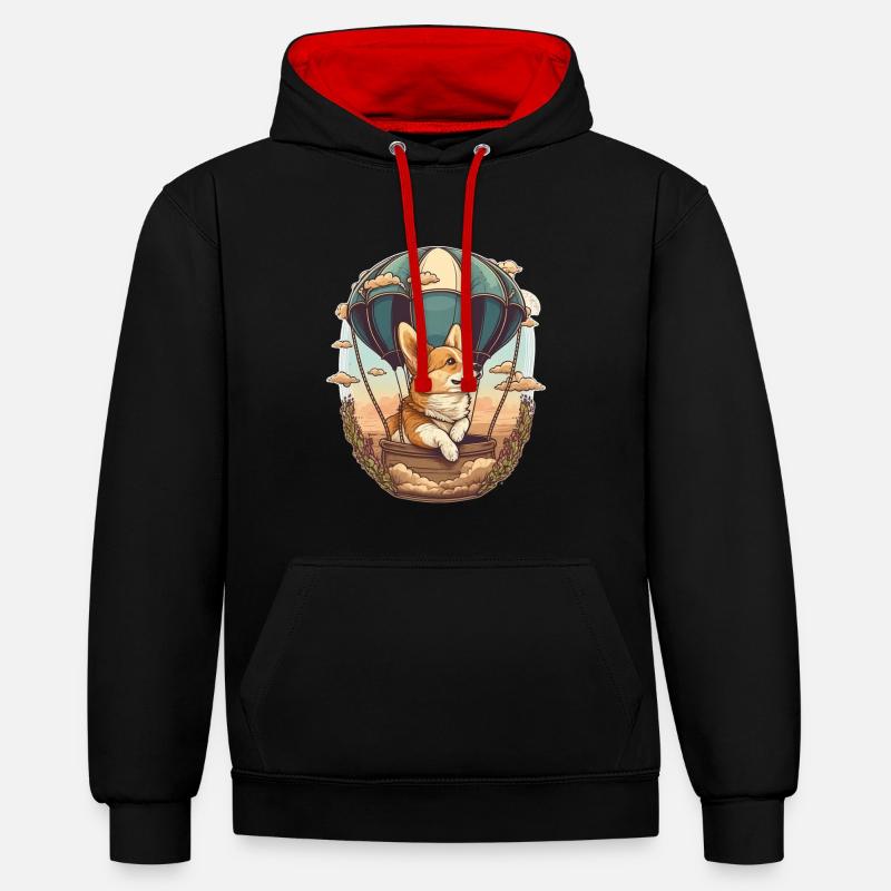 Chien de rêve en montgolfière - Sweat à capuche contrasté - noir/rouge