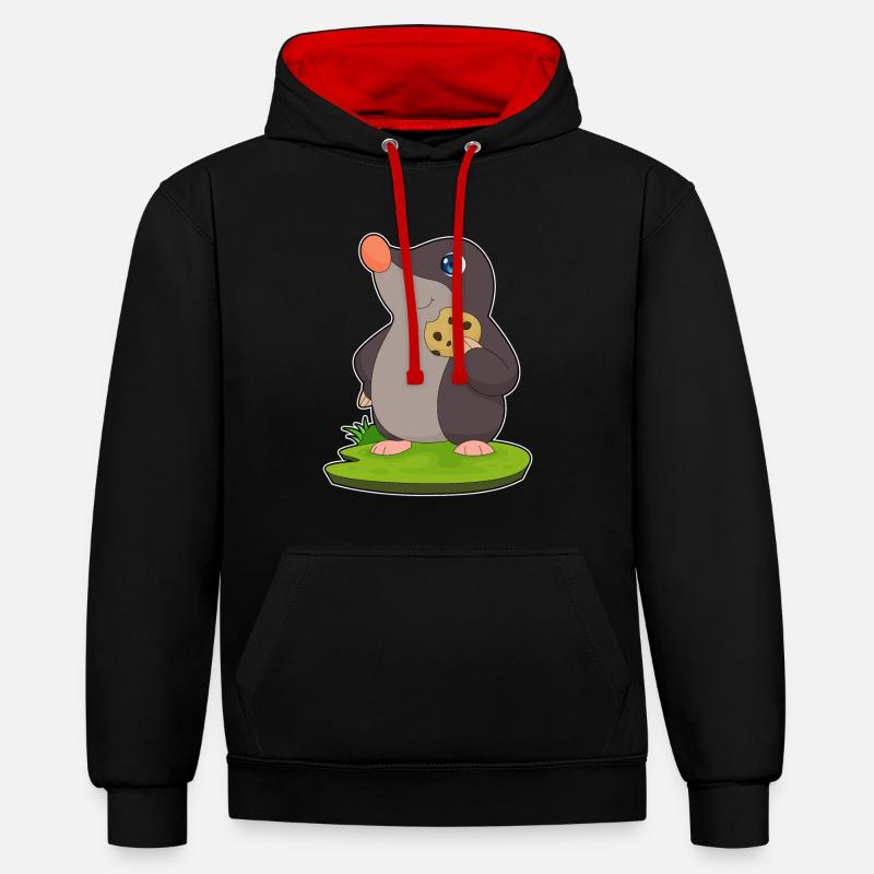 Biscuit taupe - Sweat à capuche contrasté - noir/rouge