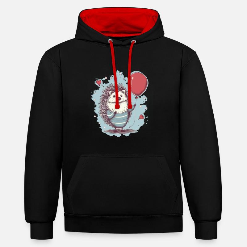 süsser Igel mit Luftballon - Kontrast-Hoodie - Schwarz/Rot