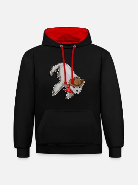 Chapeau de cowboy de phoque - Sweat à capuche contrasté - noir/rouge