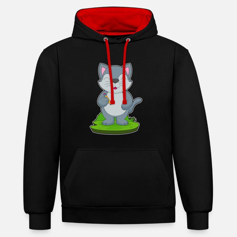 École du Crayon des Élèves Chats - Sweat à capuche contrasté - noir/rouge