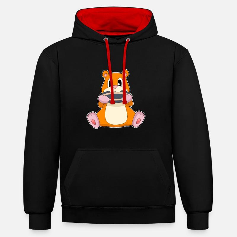 Hamster Samen - Kontrast-Hoodie - Schwarz/Rot