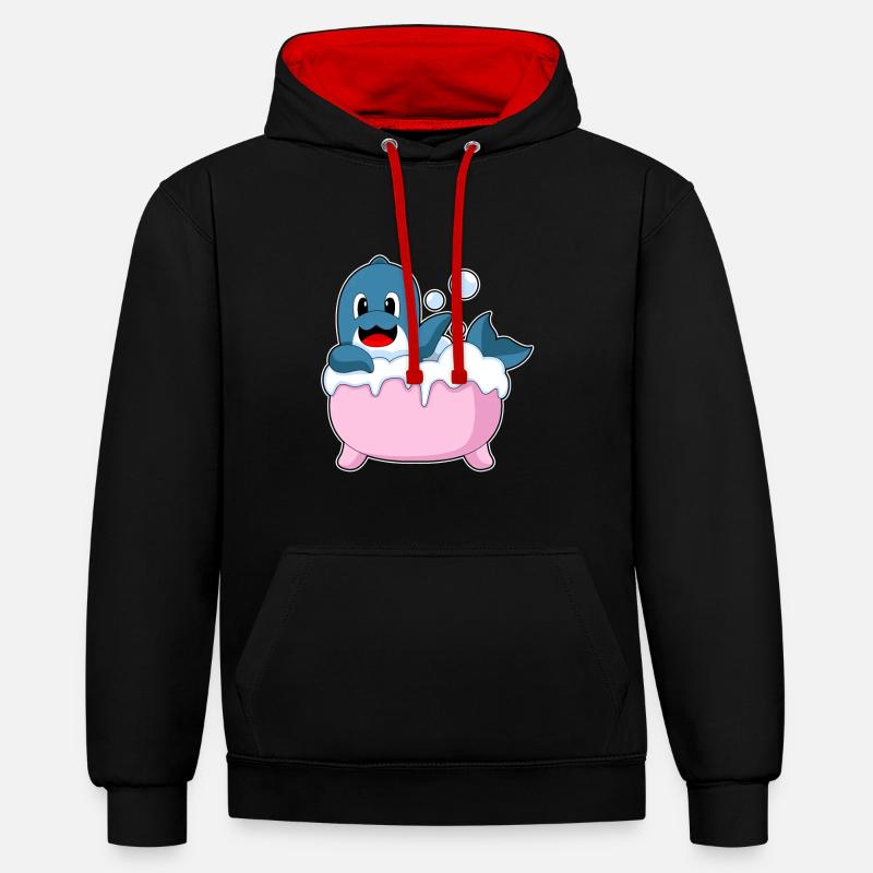 Baignoire dauphin - Sweat à capuche contrasté - noir/rouge