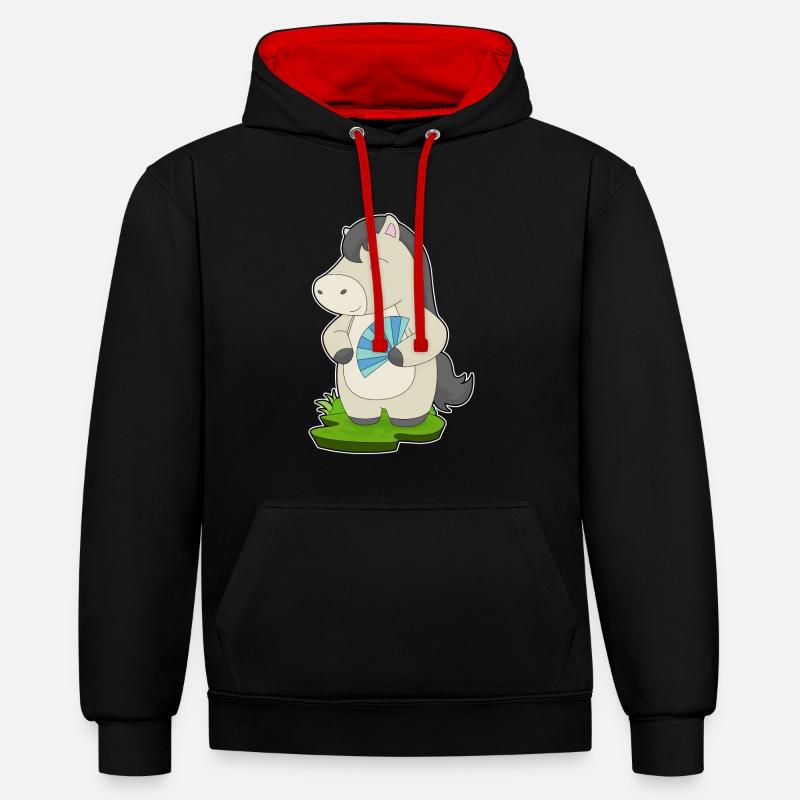 Éventail de main de cheval - Sweat à capuche contrasté - noir/rouge