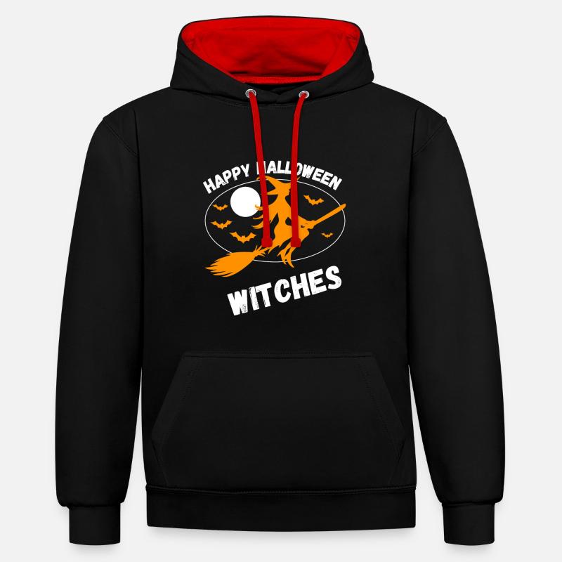 Joyeuses sorcières d'Halloween - Sweat à capuche contrasté - noir/rouge