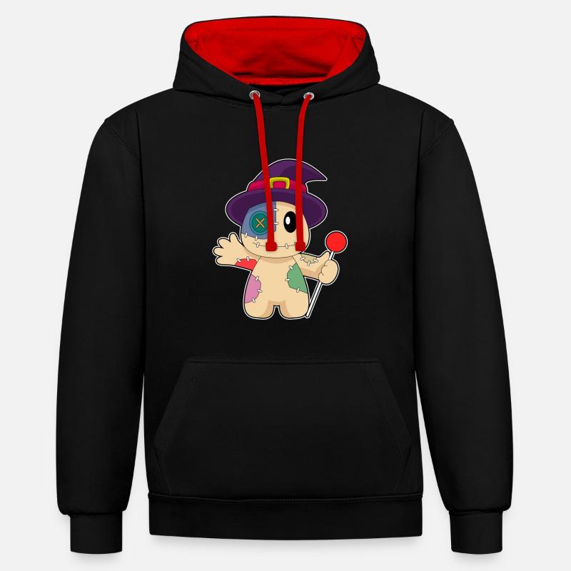 Poupée vaudou Halloween - Sweat à capuche contrasté - noir/rouge