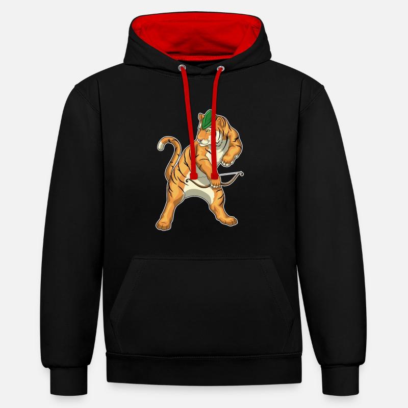 Tiger Bogenschütze Bogen - Kontrast-Hoodie - Schwarz/Rot