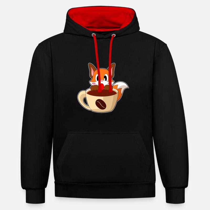 Fuchs Kaffee Tasse - Kontrast-Hoodie - Schwarz/Rot