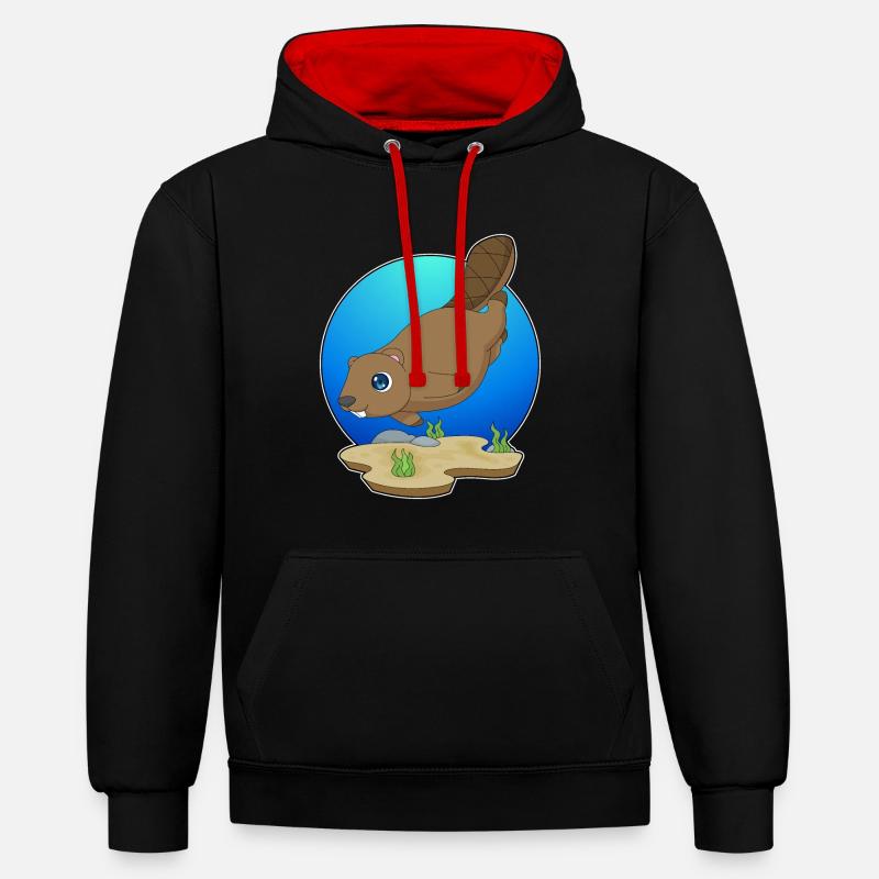Beaver Diver Plongée - Sweat à capuche contrasté - noir/rouge