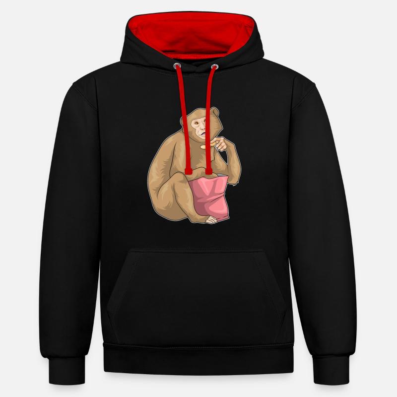 Sac à puces Monkey Chips - Sweat à capuche contrasté - noir/rouge