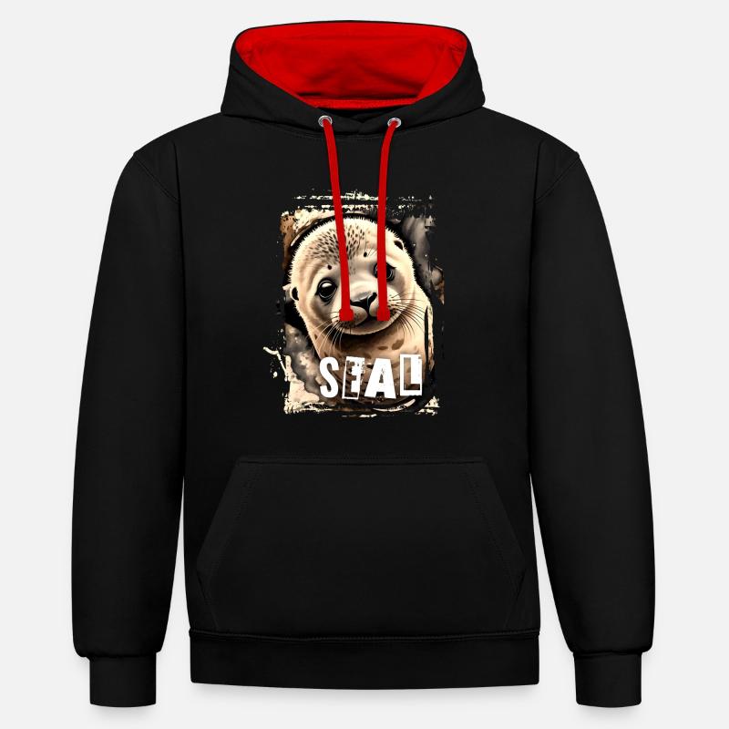 Phoque bébé phoque - Sweat à capuche contrasté - noir/rouge