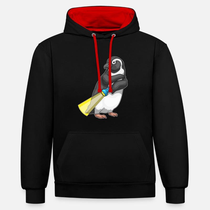 Penguin Flashlight - Contrast hoodie - black/red