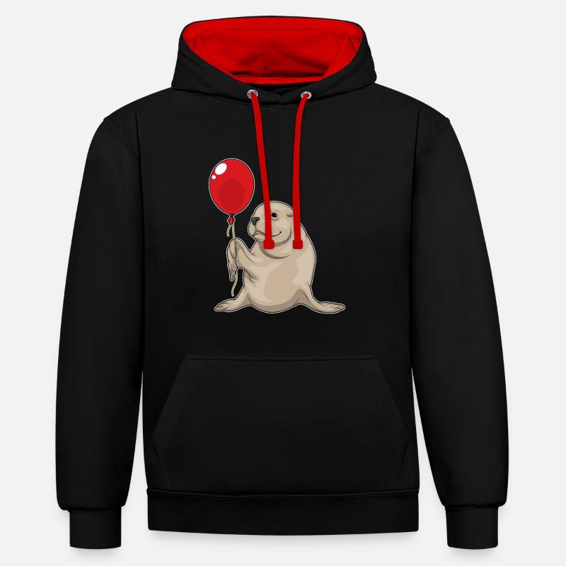 Ballon de phoque - Sweat à capuche contrasté - noir/rouge