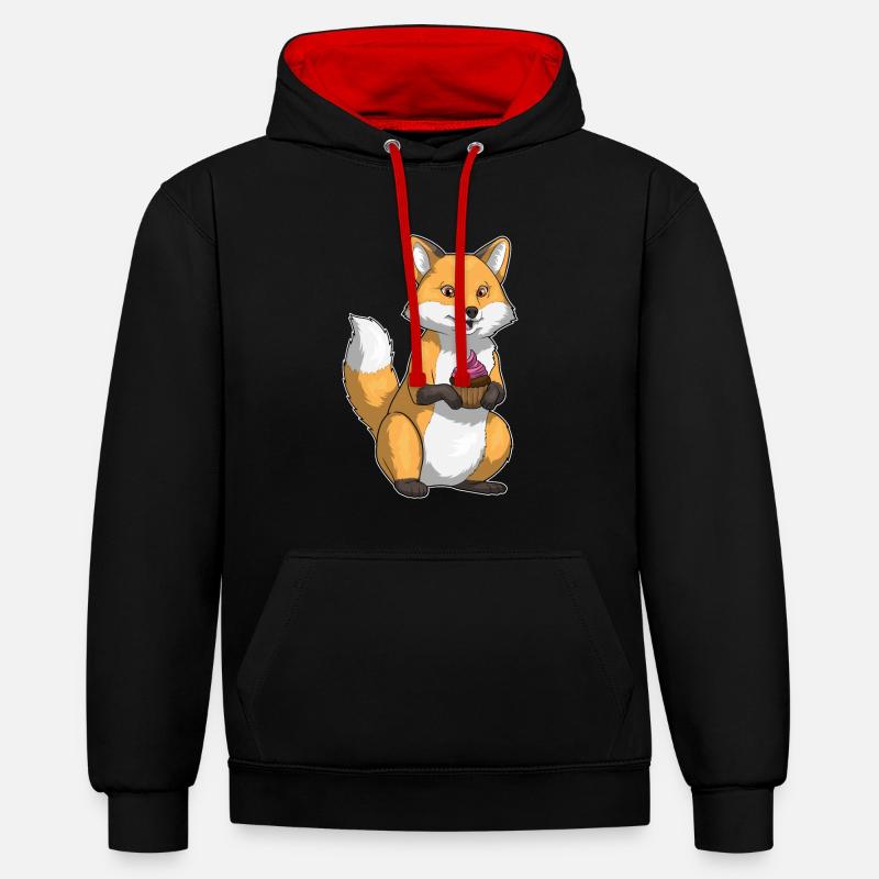 Cupcake d’anniversaire renard - Sweat à capuche contrasté - noir/rouge