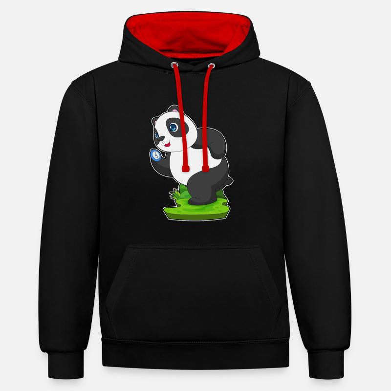 Panda Jogger Chronomètre Jogging - Sweat à capuche contrasté - noir/rouge