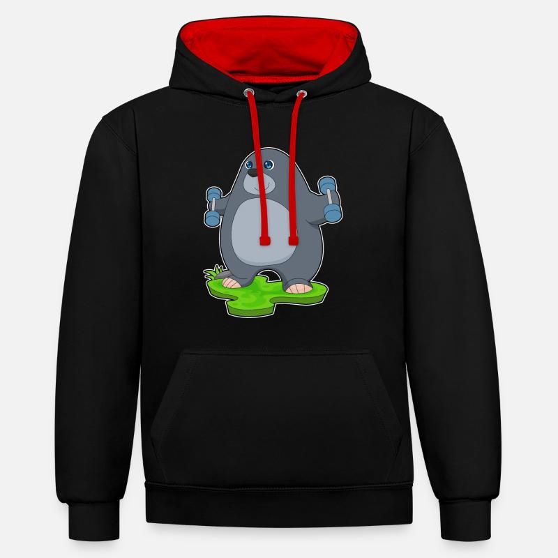 Bodybuilder Mole Haltères Bodybuilding - Sweat à capuche contrasté - noir/rouge