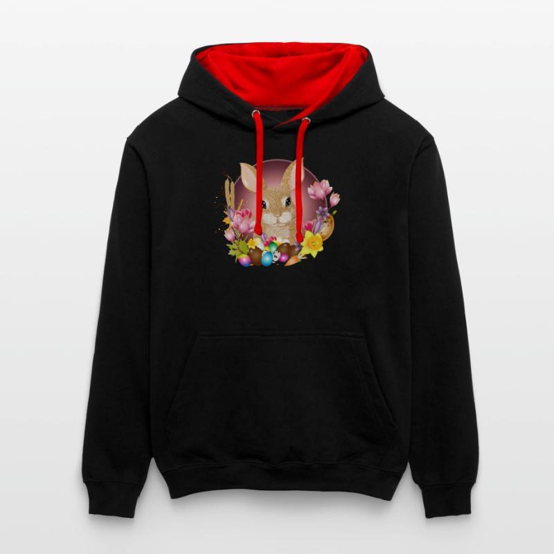 Easter Wreath & Easter Eggs with Rabbit as Easter Bunny Contrast hoodie