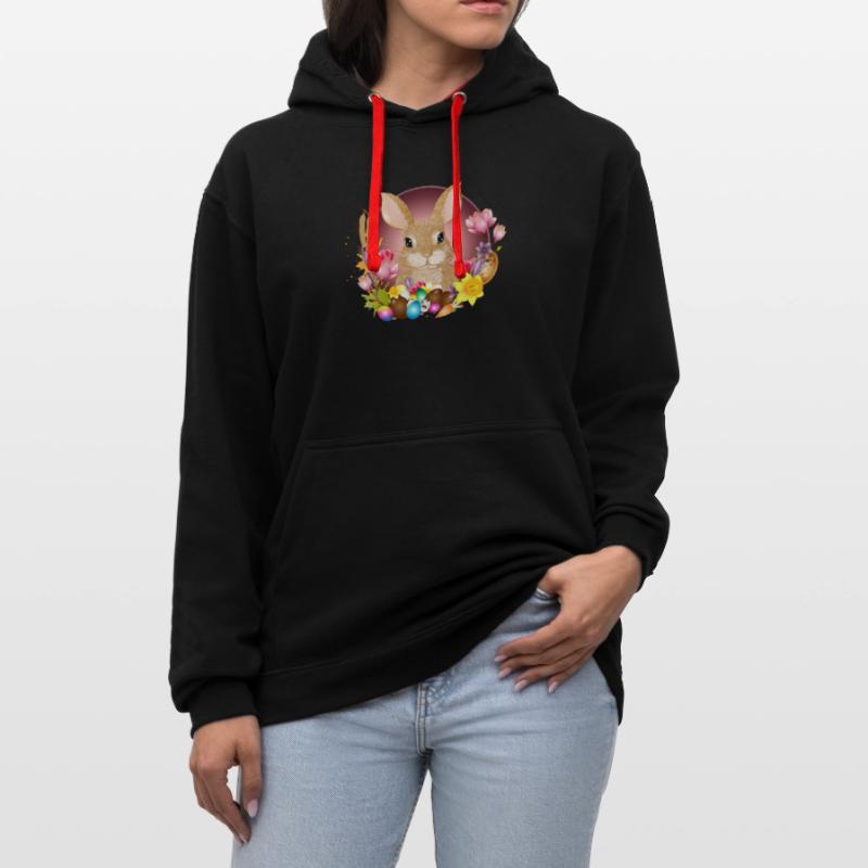 Easter Wreath & Easter Eggs with Rabbit as Easter Bunny Contrast hoodie