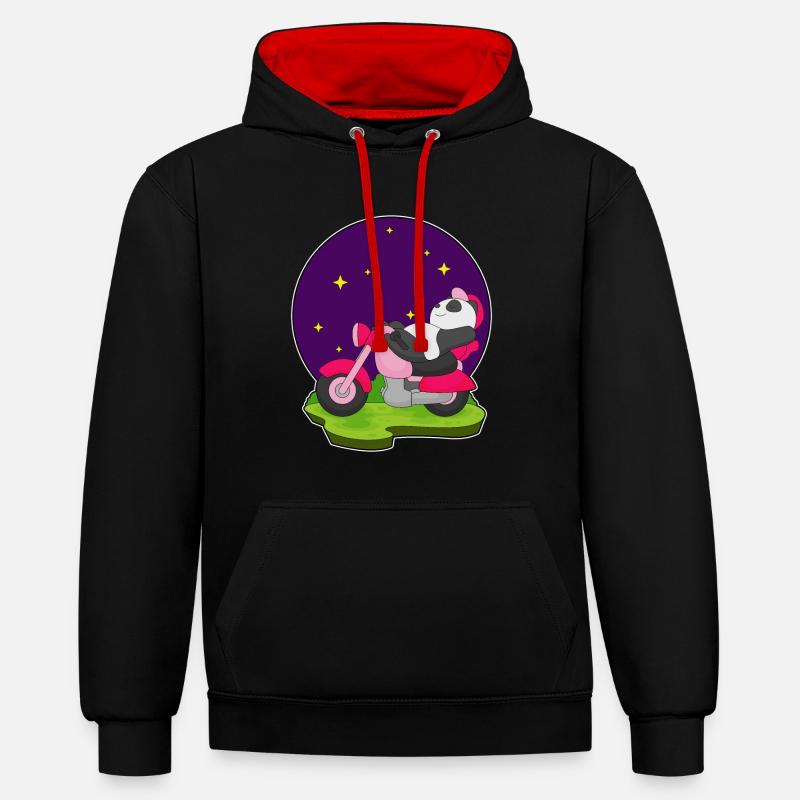 Moto Panda - Sweat à capuche contrasté - noir/rouge