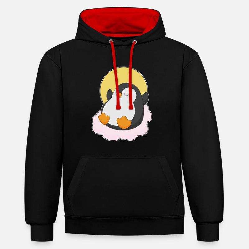 Nuages de pingouins - Sweat à capuche contrasté - noir/rouge
