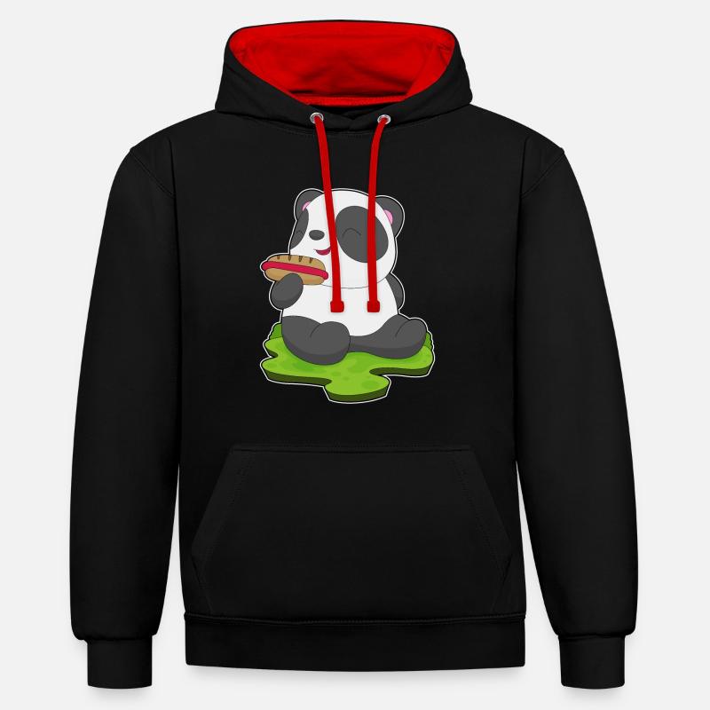Hot-dog Panda - Sweat à capuche contrasté - noir/rouge