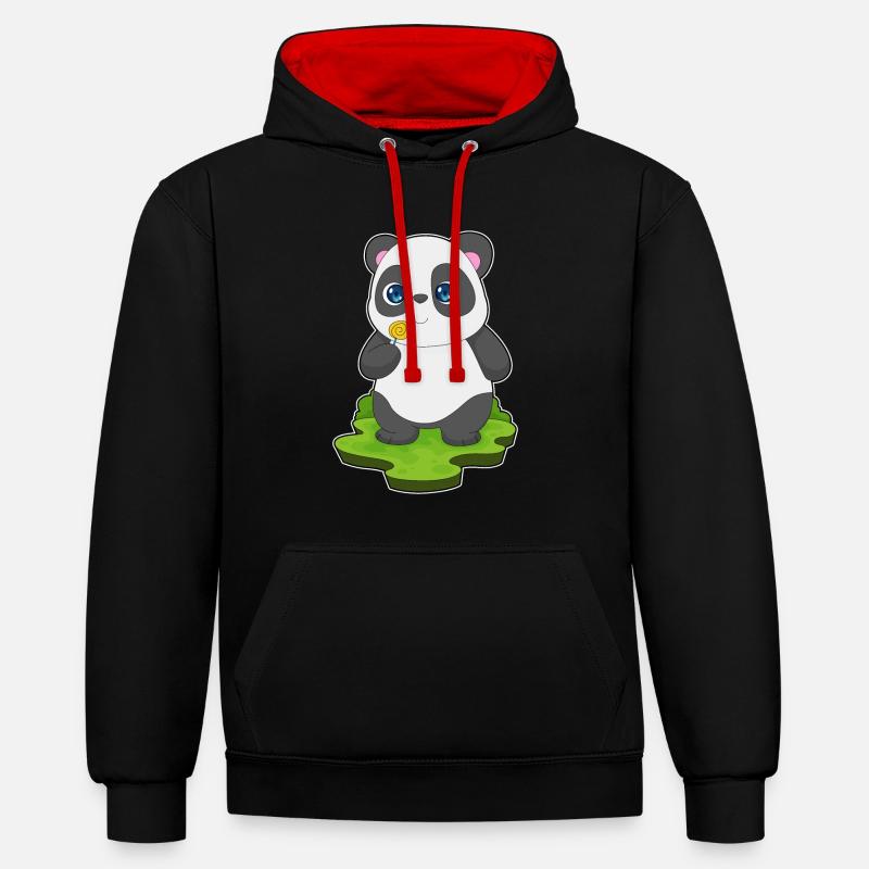 Sucette panda - Sweat à capuche contrasté - noir/rouge