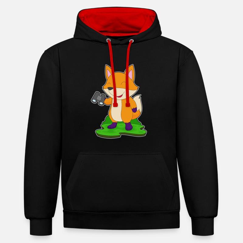 Jumelles Fuchs - Sweat à capuche contrasté - noir/rouge