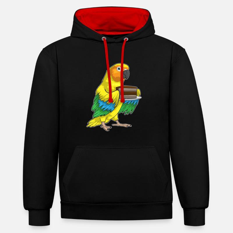 Gâteau d’anniversaire perroquet - Sweat à capuche contrasté - noir/rouge