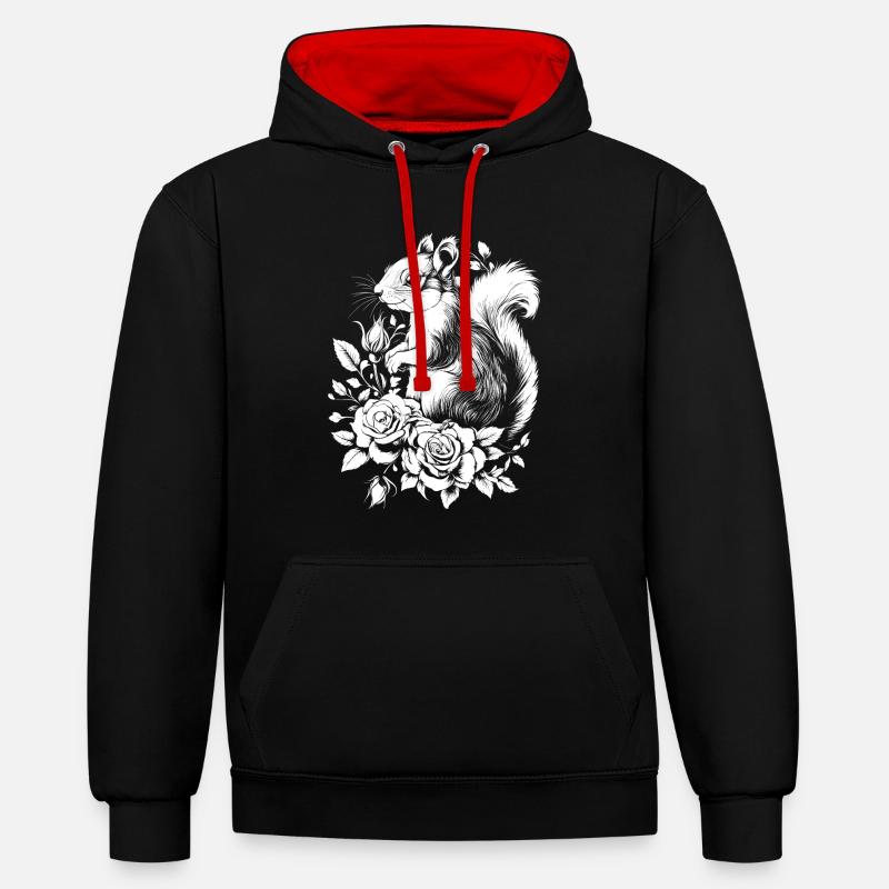 Eichhörnchen Ästhetik Rose Blumen Hörnchen - Kontrast-Hoodie - Schwarz/Rot