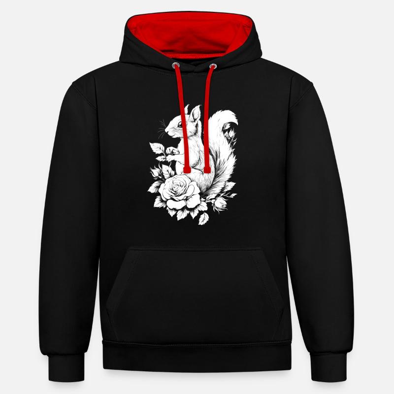Eichhörnchen Blumen Rose Ästhetik Hörnchen - Kontrast-Hoodie - Schwarz/Rot
