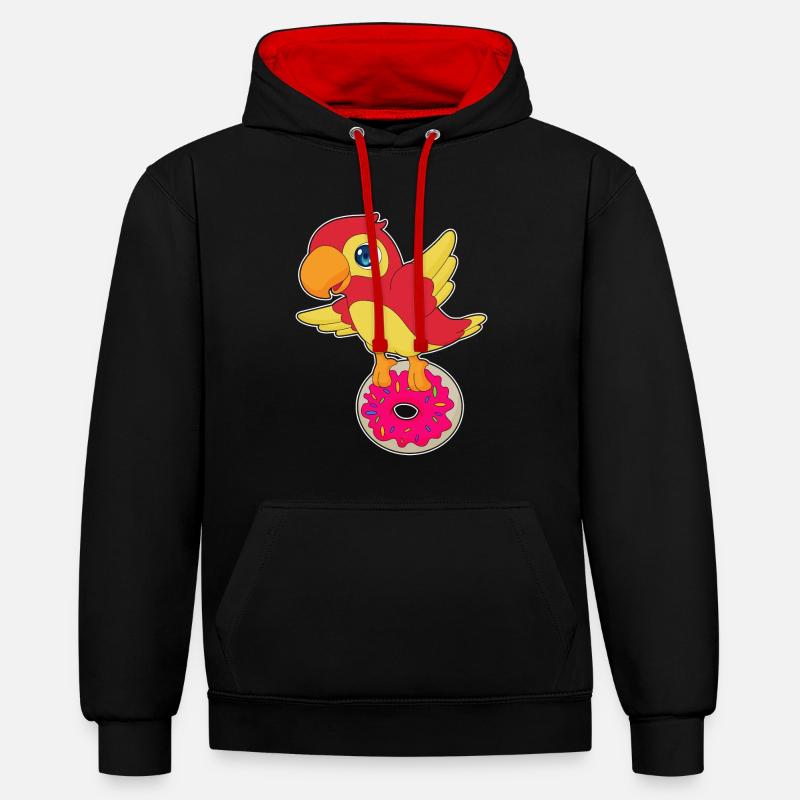 Beignet perroquet - Sweat à capuche contrasté - noir/rouge