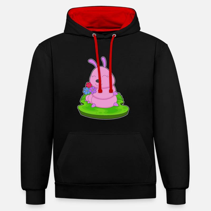 Fleurs de chenille - Sweat à capuche contrasté - noir/rouge