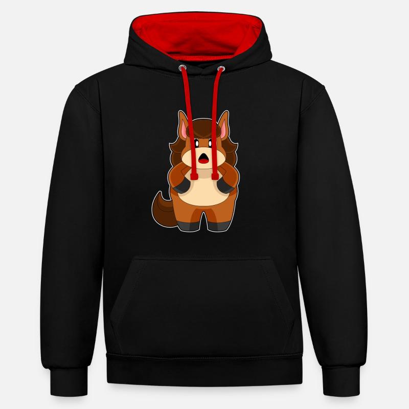 Cheval Dick - Sweat à capuche contrasté - noir/rouge