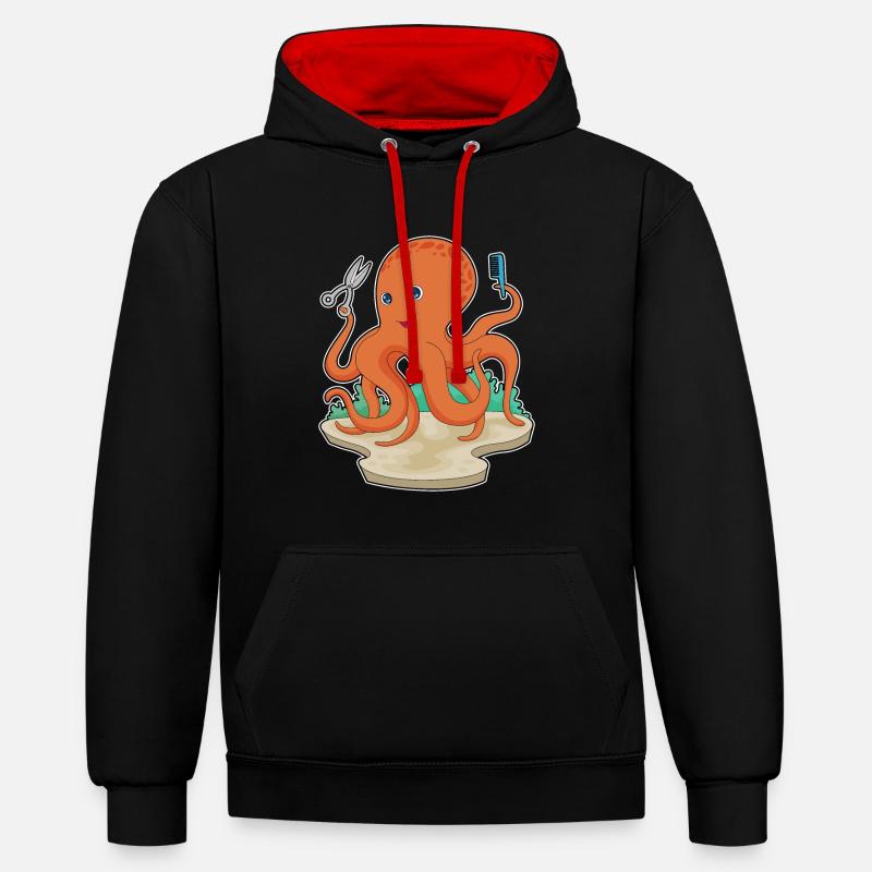 Octopus Coiffeur Ciseaux - Sweat à capuche contrasté - noir/rouge