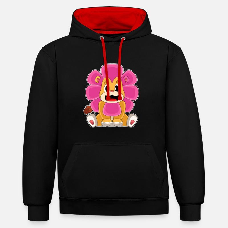 Fleur de lion - Sweat à capuche contrasté - noir/rouge