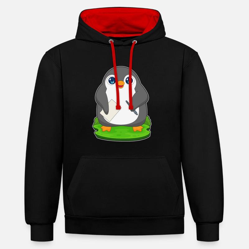 Papier stylo pingouin - Sweat à capuche contrasté - noir/rouge