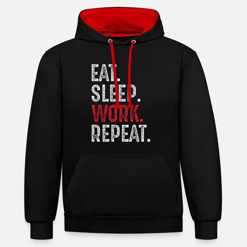 manger, dormir, travailler, répéter - Sweat à capuche contrasté - noir/rouge