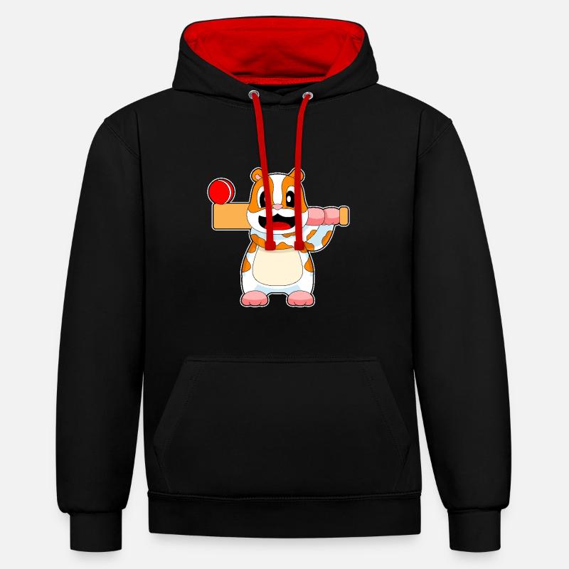 Hamster Cricket Batte de cricket - Sweat à capuche contrasté - noir/rouge